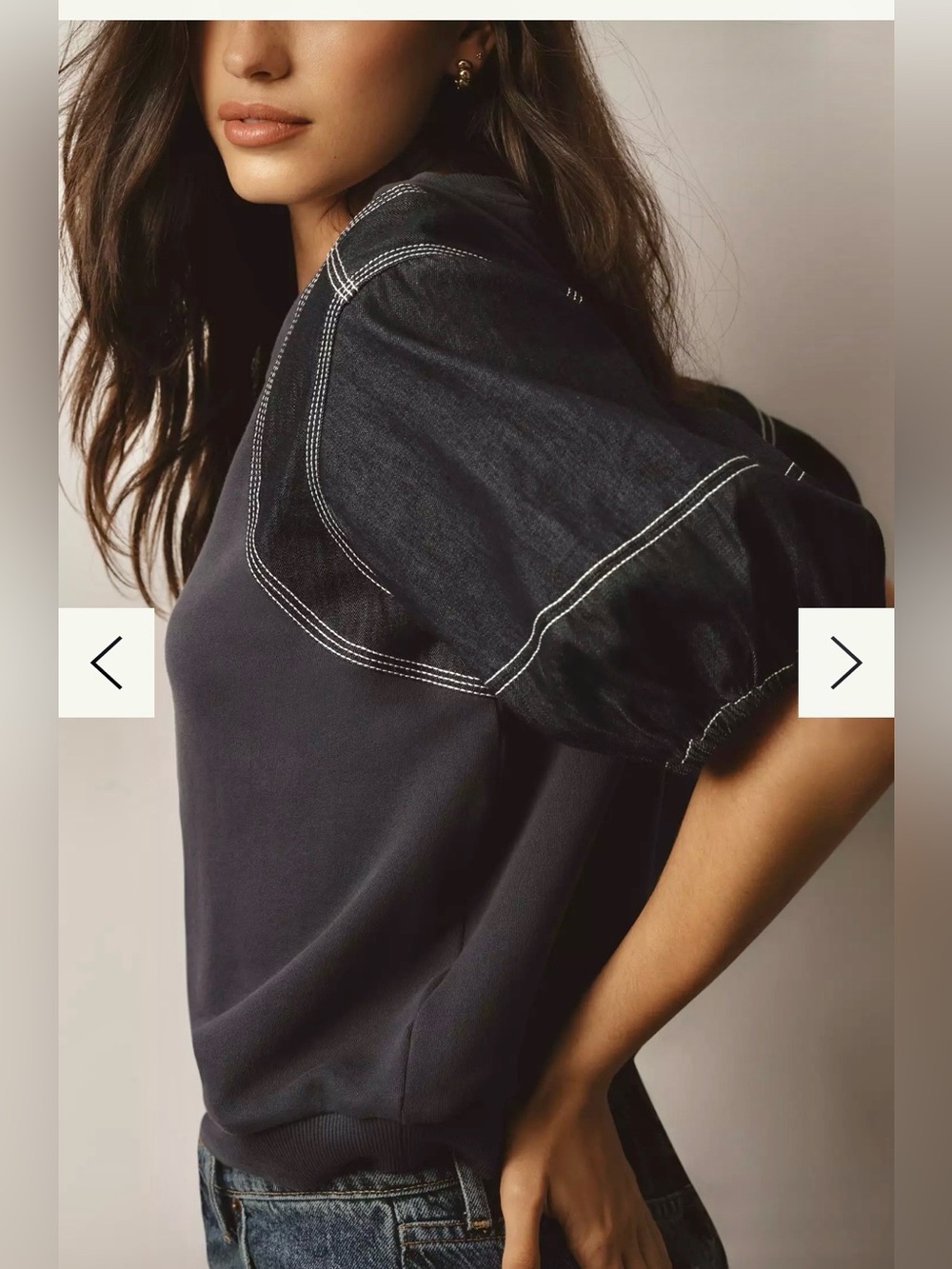 Anthropologie Pilcro Navy Puff-Sleeve Crewneck Sweatshirt - Picture 2 of 8